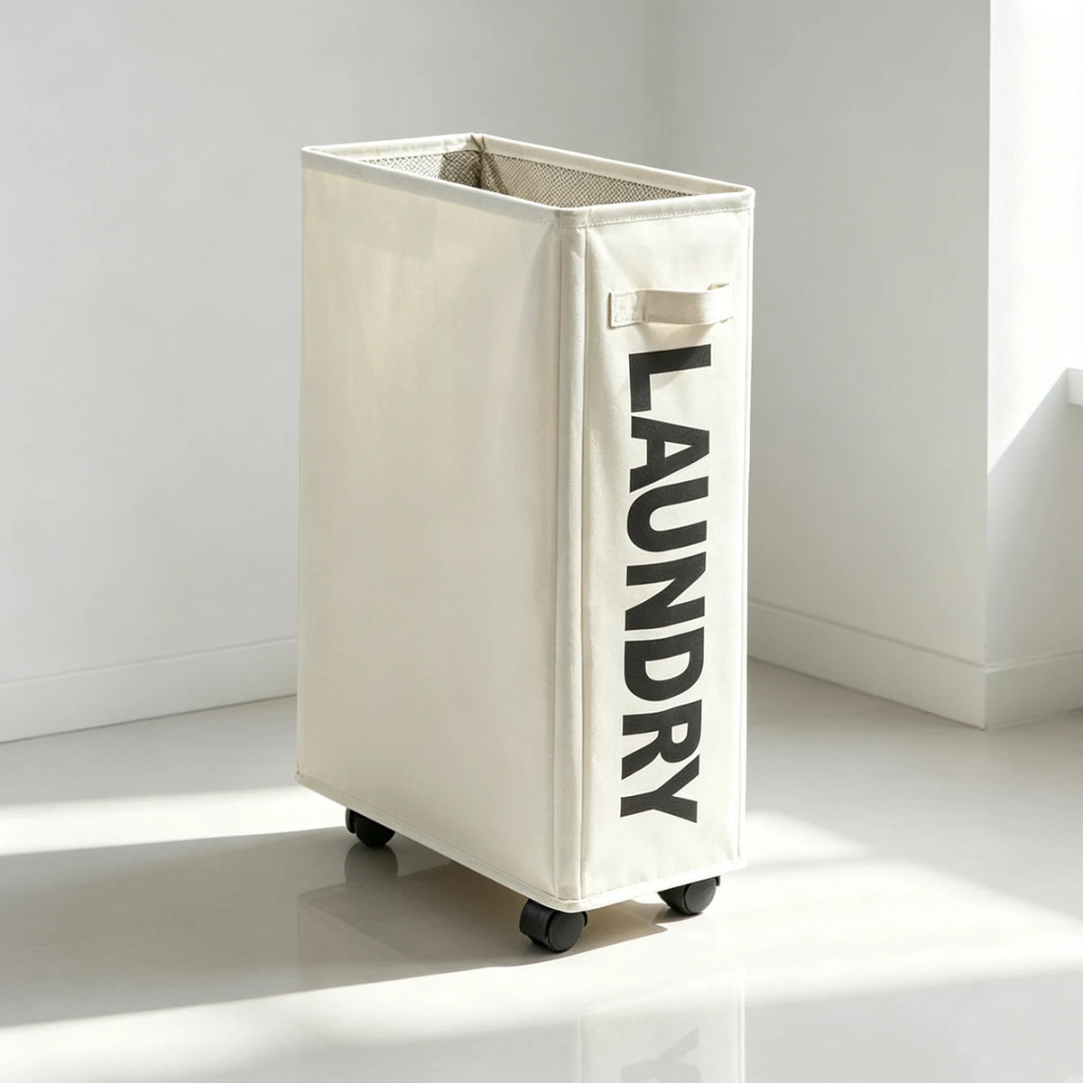 Slim Rolling Laundry Hamper with Wheels – Narrow Oxford Laundry Basket for Small Spaces, Bathroom or Bedroom