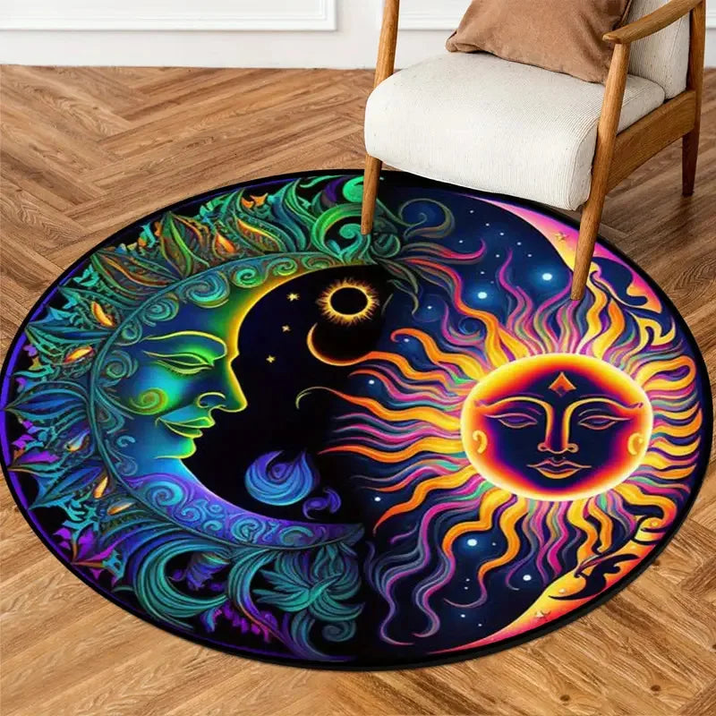 Astrid Vintage Celestial Sun & Moon Round Rug