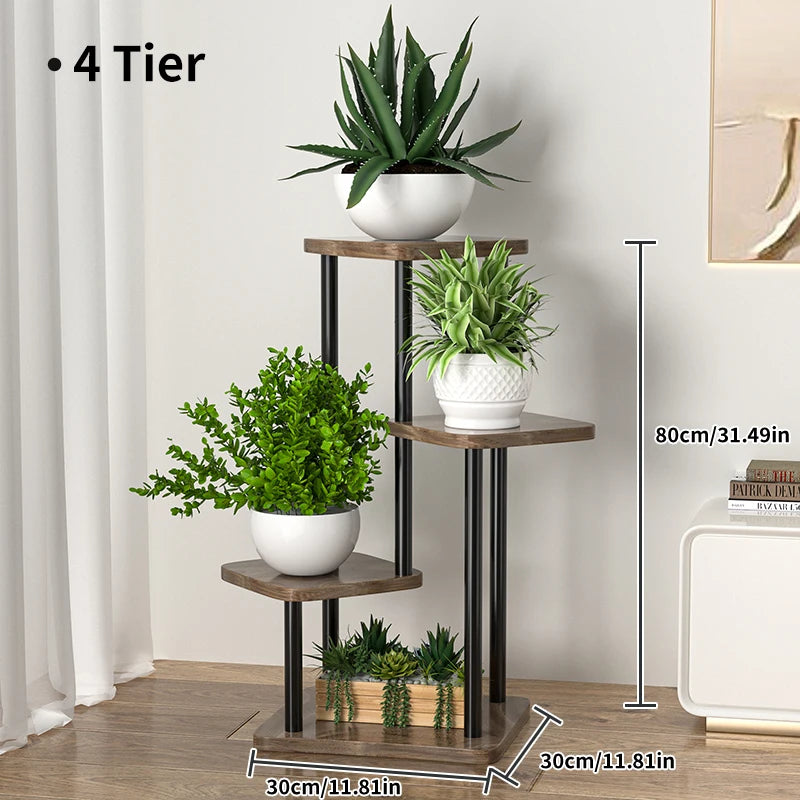 Multi-Tier Wooden Plant Stand for Living Room, Balcony or Entryway – 4, 5, or 6 Tiers in Black or White
