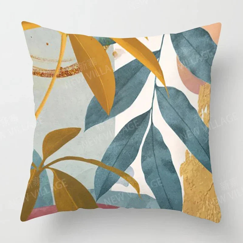 Morandi Autumn Botanical Throw Pillow Cover – Soft Polyester Square Cushion Cover for Couch, Bed, or Living Room Decor