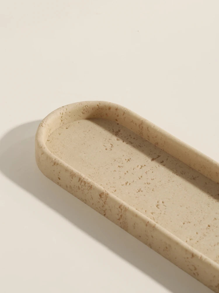 Travertine Bathroom Organizer Tray and Accessories Set
