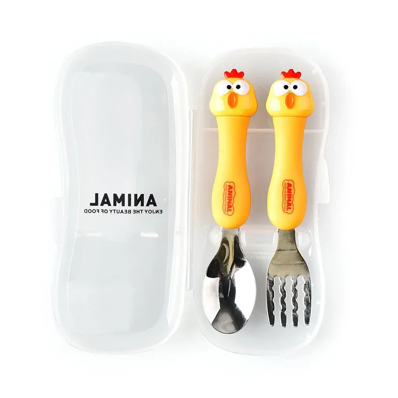 Cartoon Animal Kids Spoon and Fork Set with Carry Case