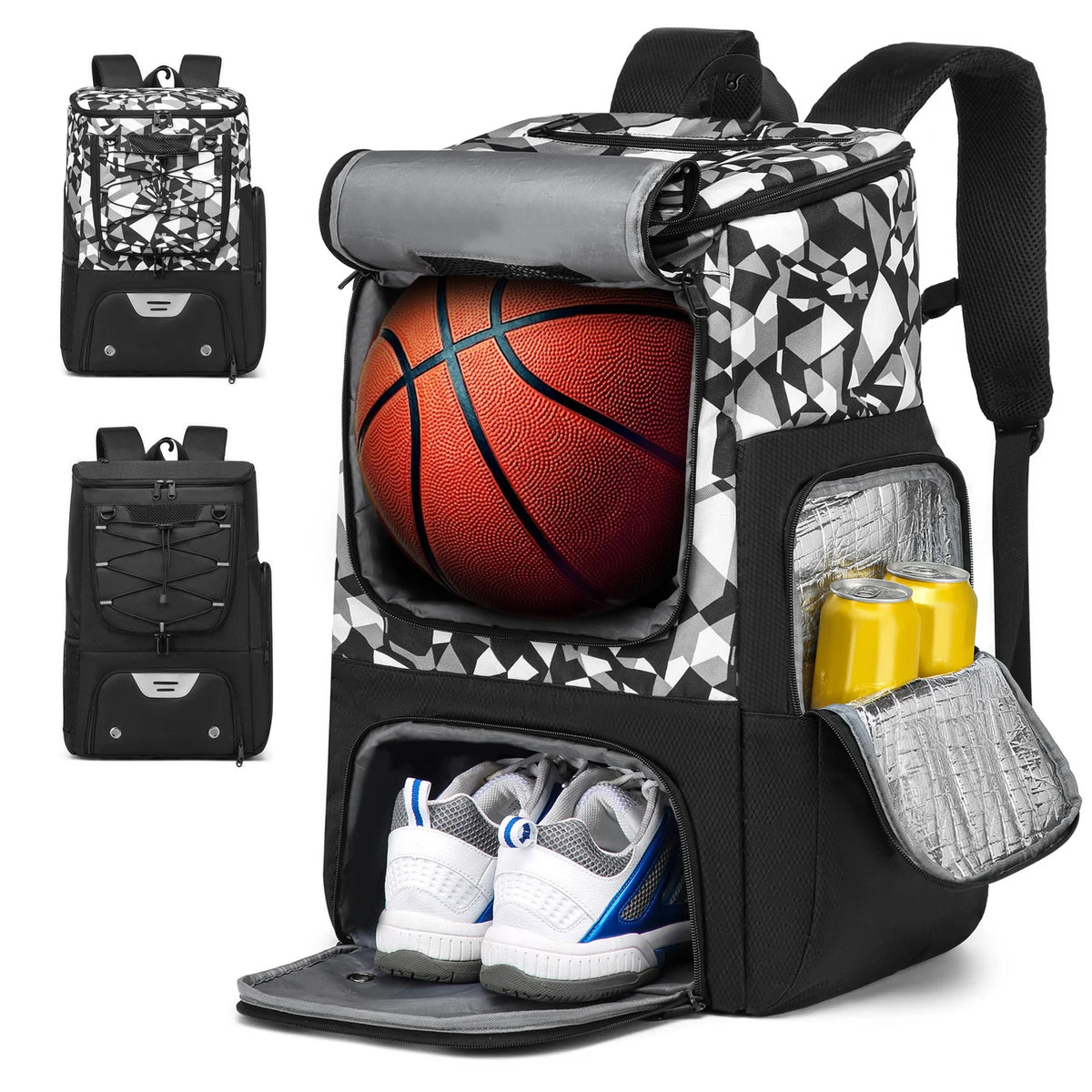 Versatile Sports Backpack with Shoe Compartment & Ball Storage – Black, Camouflage, or Pink
