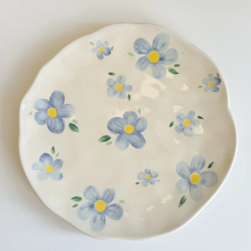 Meadow Hand-Painted Ceramic Dessert Plate – Flower Patterned Porcelain Saucers for Cozy Coffee & Tea Table Settings