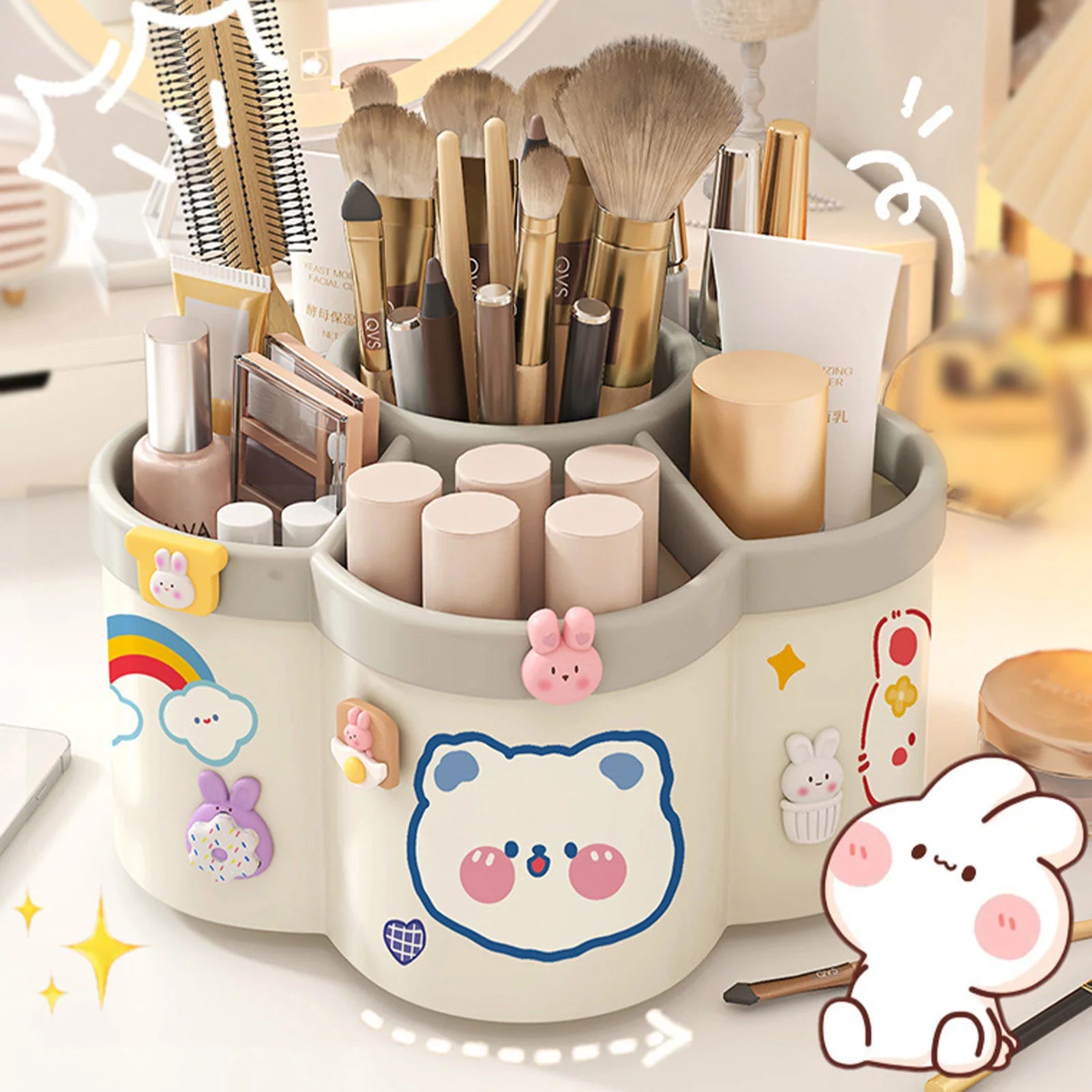 Kawaii Rotating Desk Organizer for Pens, Pencils & Makeup