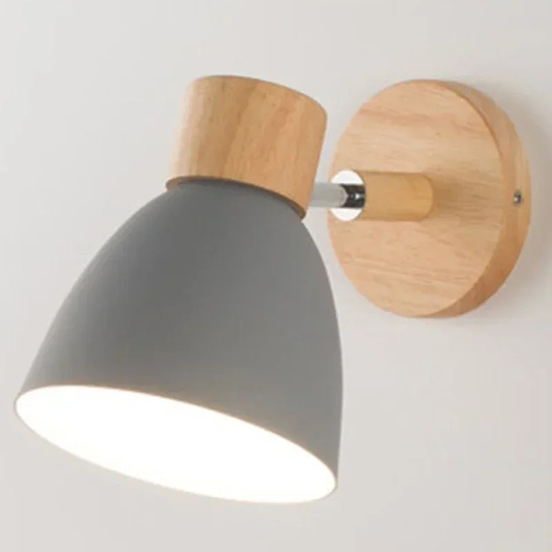 Arden Nordic Wall Sconce with Painted Iron Shade & Wood Base for Bedroom, Living Room, or Study