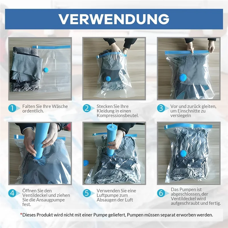 Reusable Vacuum Storage Bags for Clothes – 10 Pack, 40 x 30 cm, Double Zipper & Turbo Valve