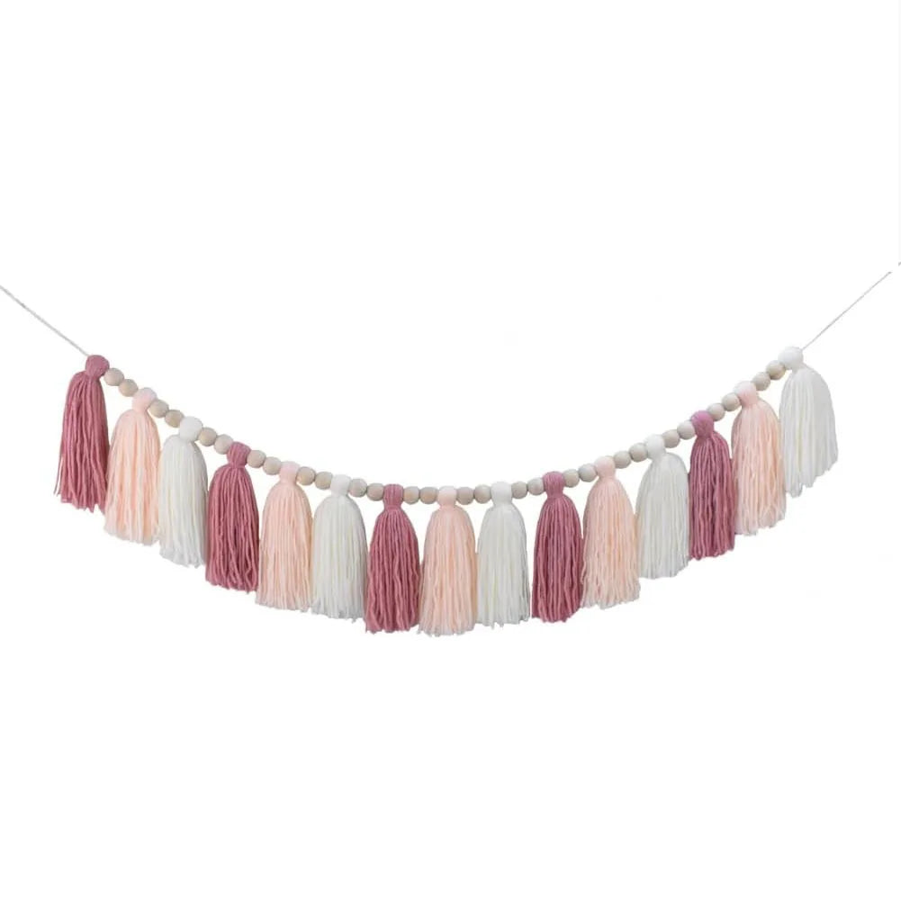 Willow Beaded Boho Tassel Garland – Soft Textile Wall Hanging
