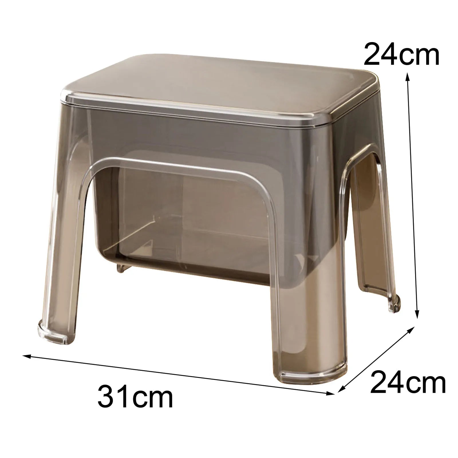 Clear Storage Step Stool with Lid for Laundry, Entryway, or Bathroom