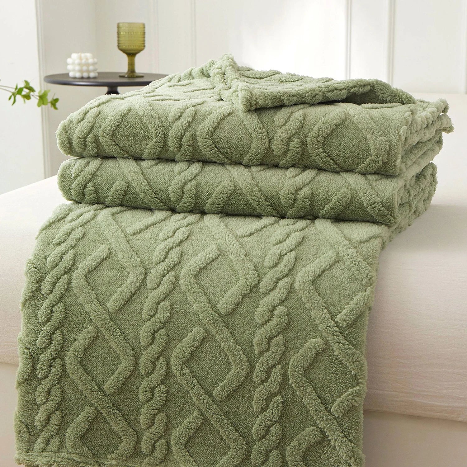 Braided Sherpa Fleece Throw Blanket for Bed or Sofa