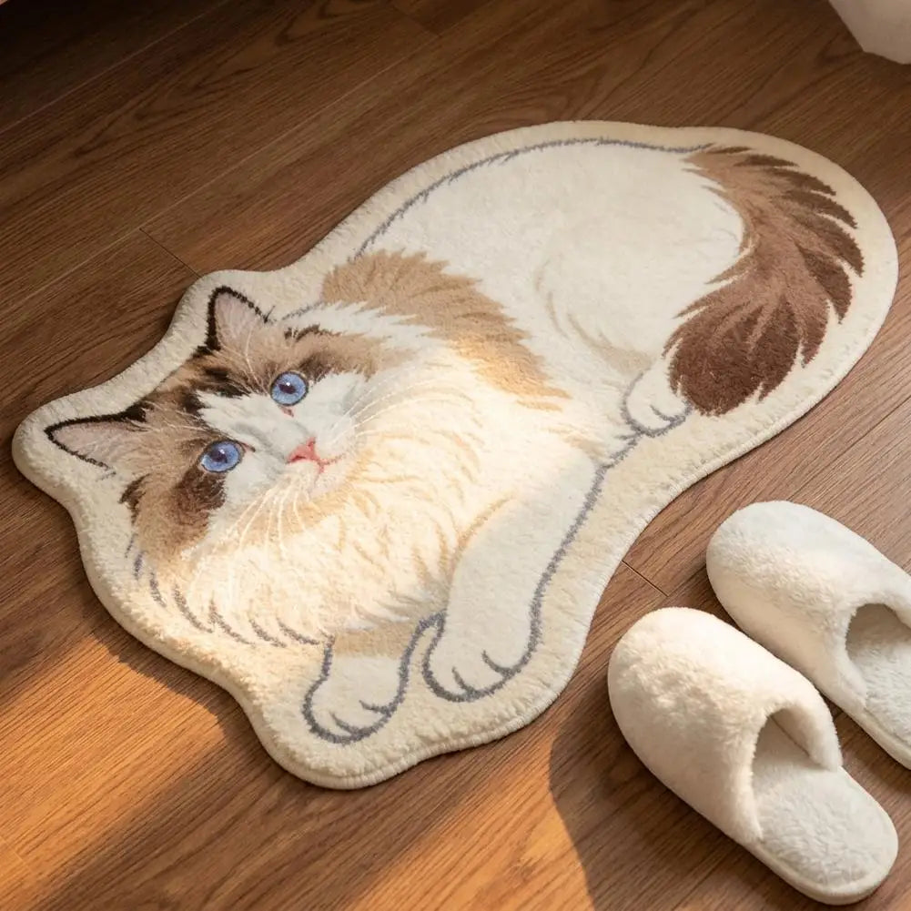 Hazel Cat-Shaped Plush Bedroom Rug – Soft Non-Slip Accent Mat for Cat Lovers (40x60cm, Multiple Styles)