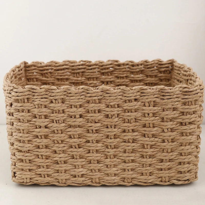 Handwoven Storage Basket in Beige for Shelves, Desk, or Living Room