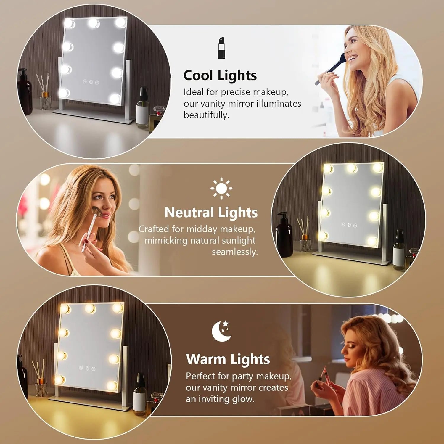 Vanity Mirror with Adjustable LED Lights for Bedroom or Dressing Table