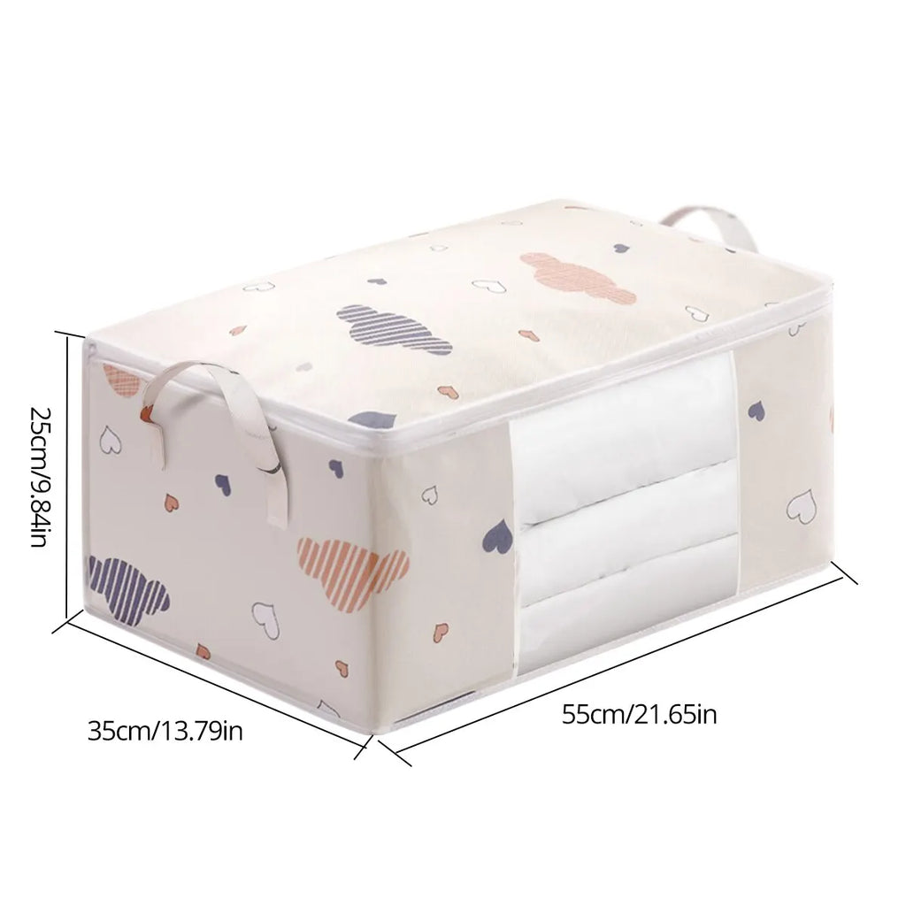 Large Capacity Foldable Clothes & Bedding Storage Bag with Reinforced Handles – Soft Cloud Print, Blue or Beige