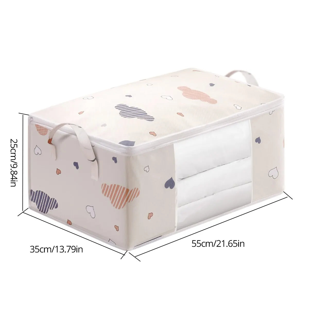 Large Capacity Foldable Clothes & Bedding Storage Bag with Reinforced Handles – Soft Cloud Print, Blue or Beige