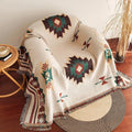 Oversized Geometric Fringe Throw Blanket for Sofa, Bed & Outdoor Picnics