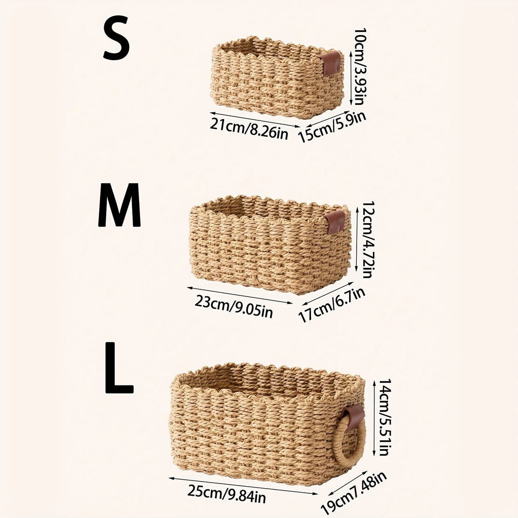 Handwoven Paper Rope Storage Basket for Vanity, Shelf, or Desk