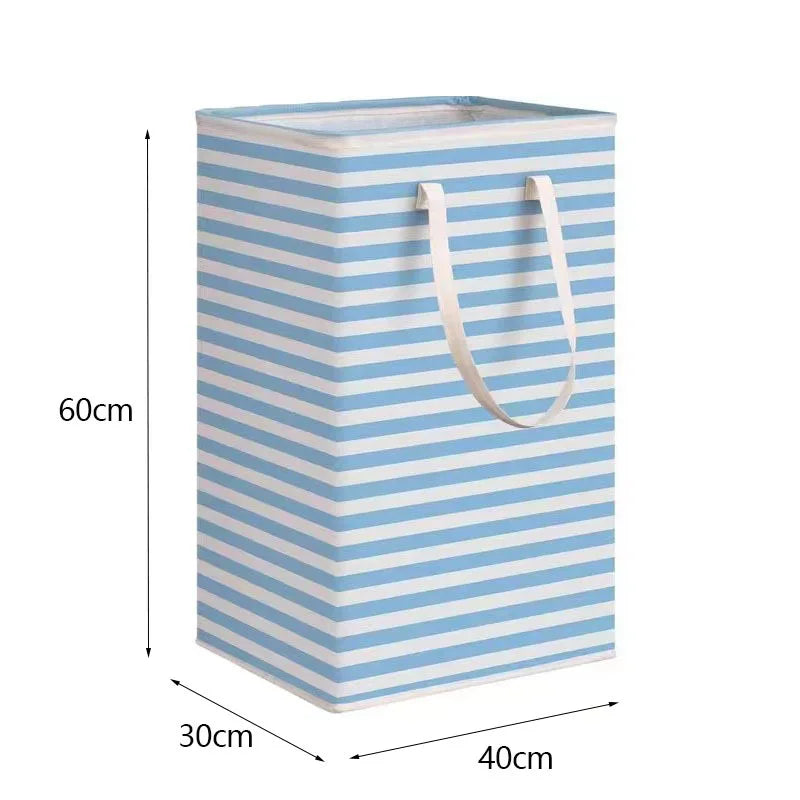 Large 75L Collapsible Laundry Hamper with Handles – Polyester, Striped