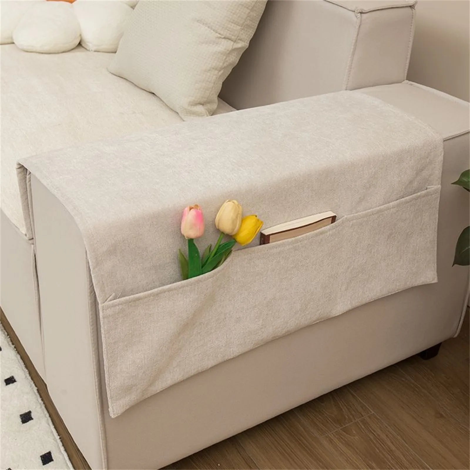 Fabric Sofa Armrest Organizer with Pockets