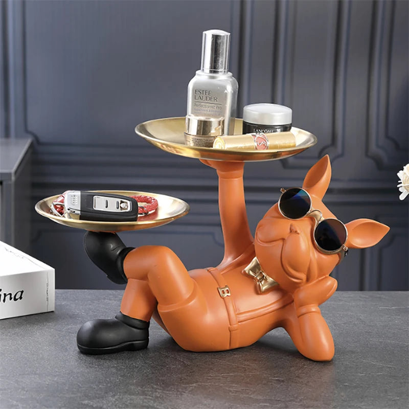 Marlow Double Tray Bulldog Catchall Sculpture for Entryway, Bedroom, or Living Room