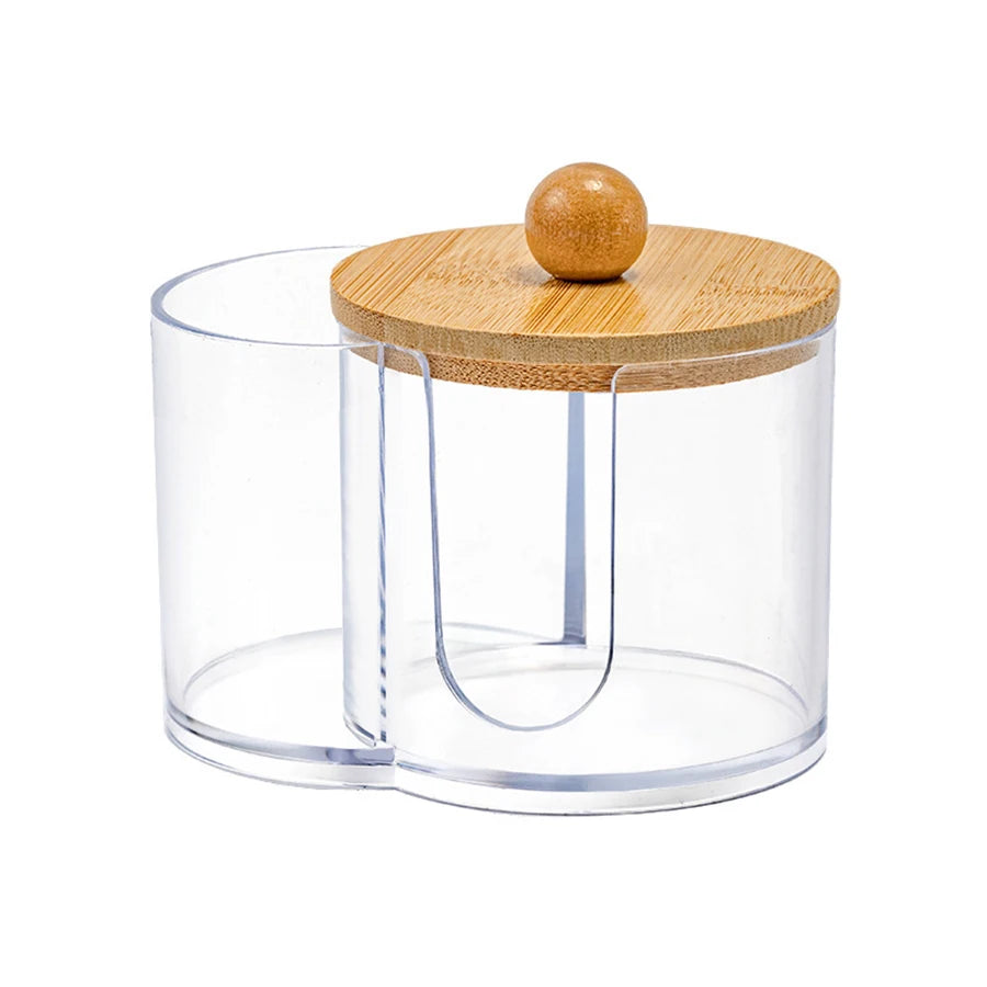 Divided Cotton Pad & Swab Organizer with Lid for Bathroom Counters
