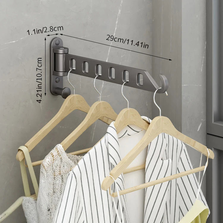 Wall-Mounted Foldable Clothes Drying Rack with 6 Holes for Laundry Room or Closet – Aluminum, Swing Arm, Black, White, or Grey