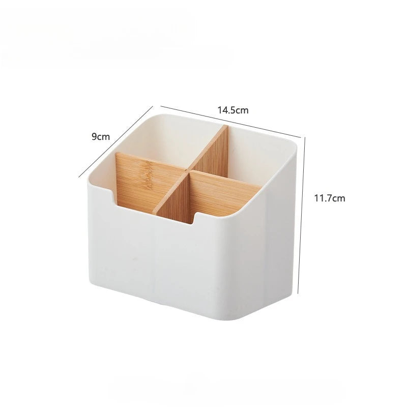 White Divider Storage Box Organizer for Remotes, Desk Supplies & Makeup - 2 or 4 Compartments
