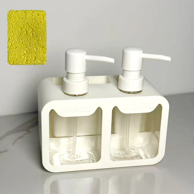 Kitchen Sink Dual Soap Dispenser with Sponge and Brush Holder, Black or White