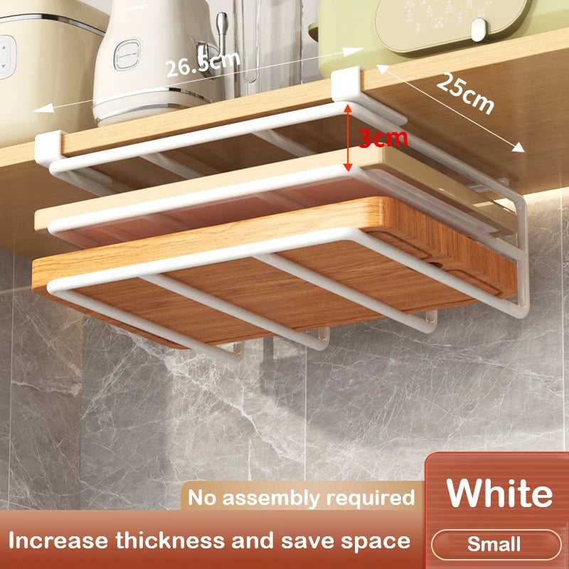 Under Cabinet Metal Organizer Rack with Hooks for Kitchen or Closet