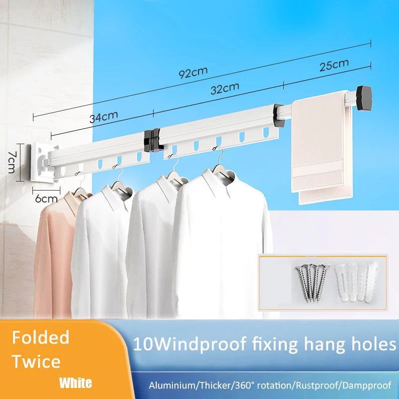 White Aluminum Wall-Mounted Folding Drying Rack for Laundry & Balcony