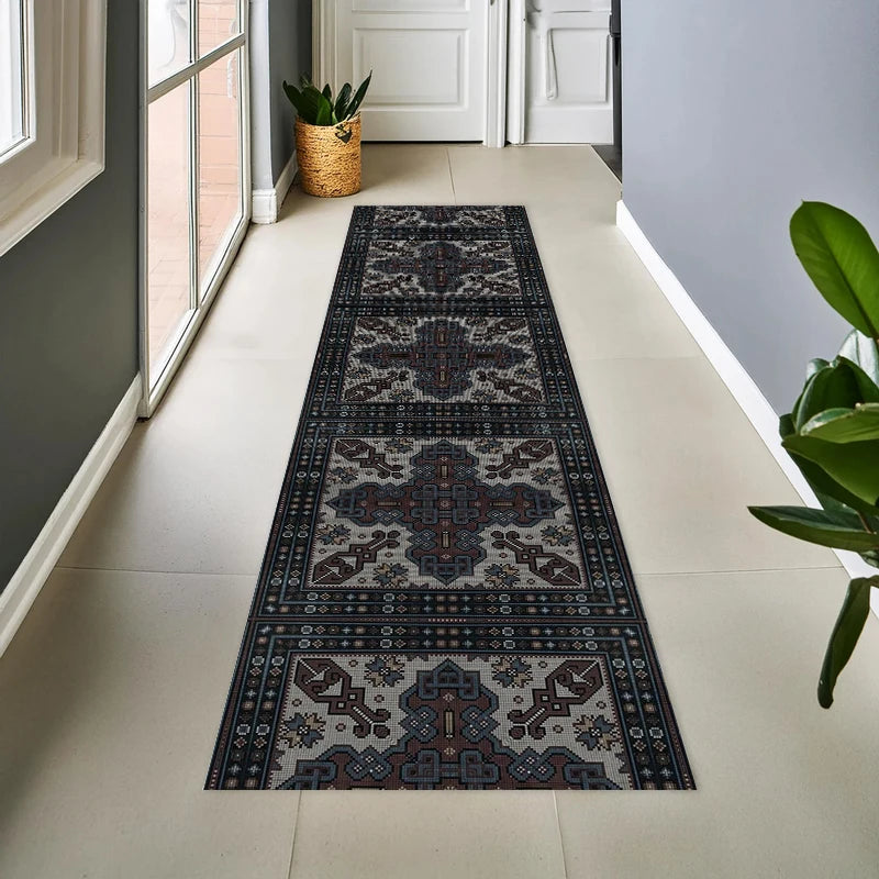 Arden Vintage Geometric Runner Rug – Non-Slip Washable Hallway & Entryway Floor Mat