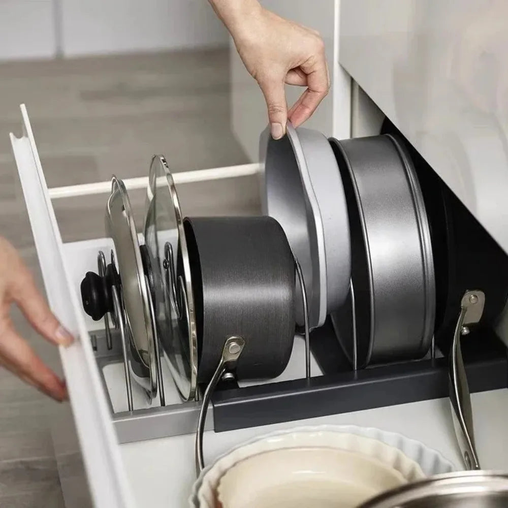Expandable 7-Slot Pot and Pan Lid Organizer Rack for Cabinets