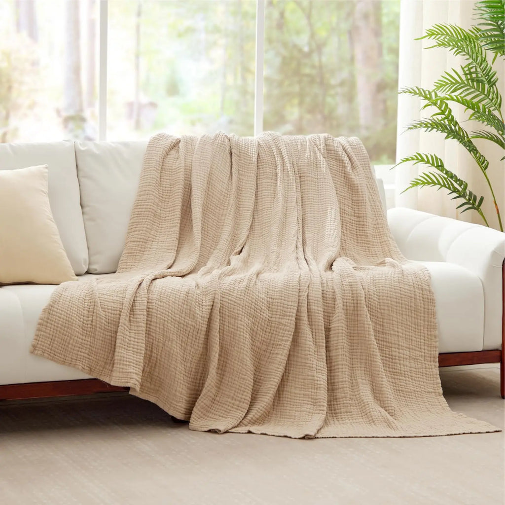 Lightweight 100% Cotton Gauze Bed Blanket – Soft, Breathable Layer for Cozy Bedrooms & Living Rooms