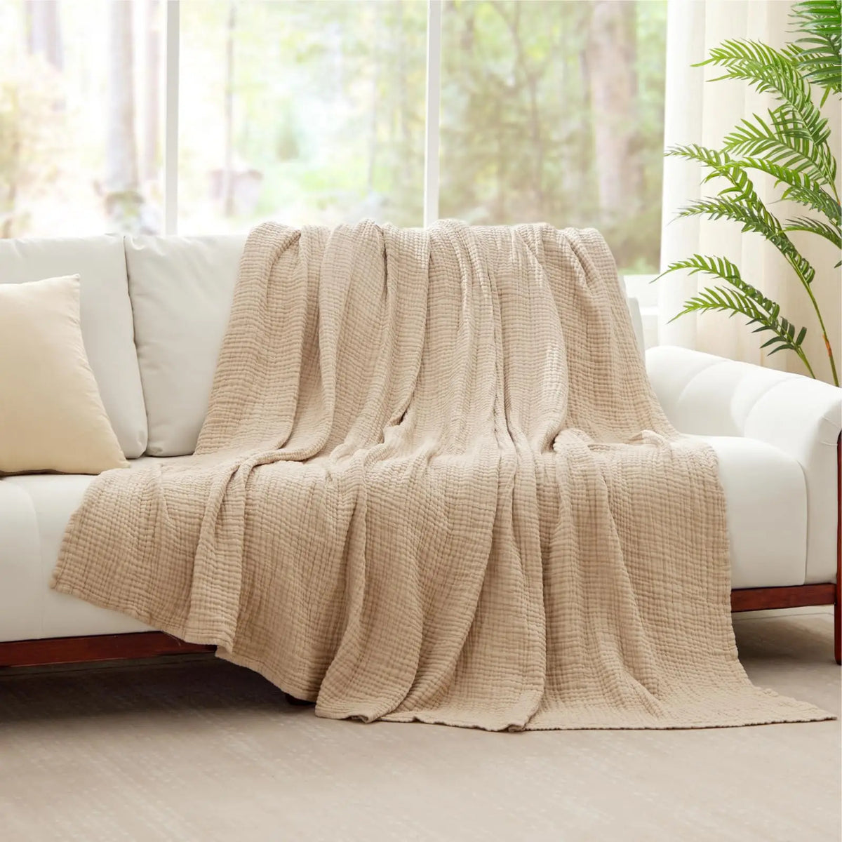 Lightweight 100% Cotton Gauze Bed Blanket – Soft, Breathable Layer for Cozy Bedrooms & Living Rooms