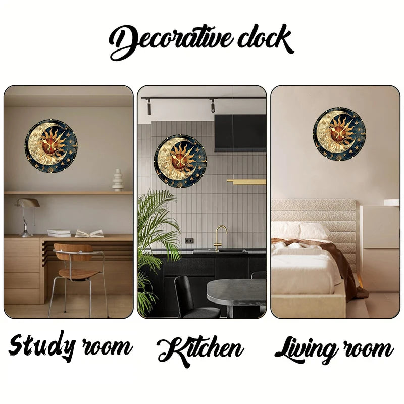 Celeste Sun & Moon Silent Wooden Wall Clock – 10" Round