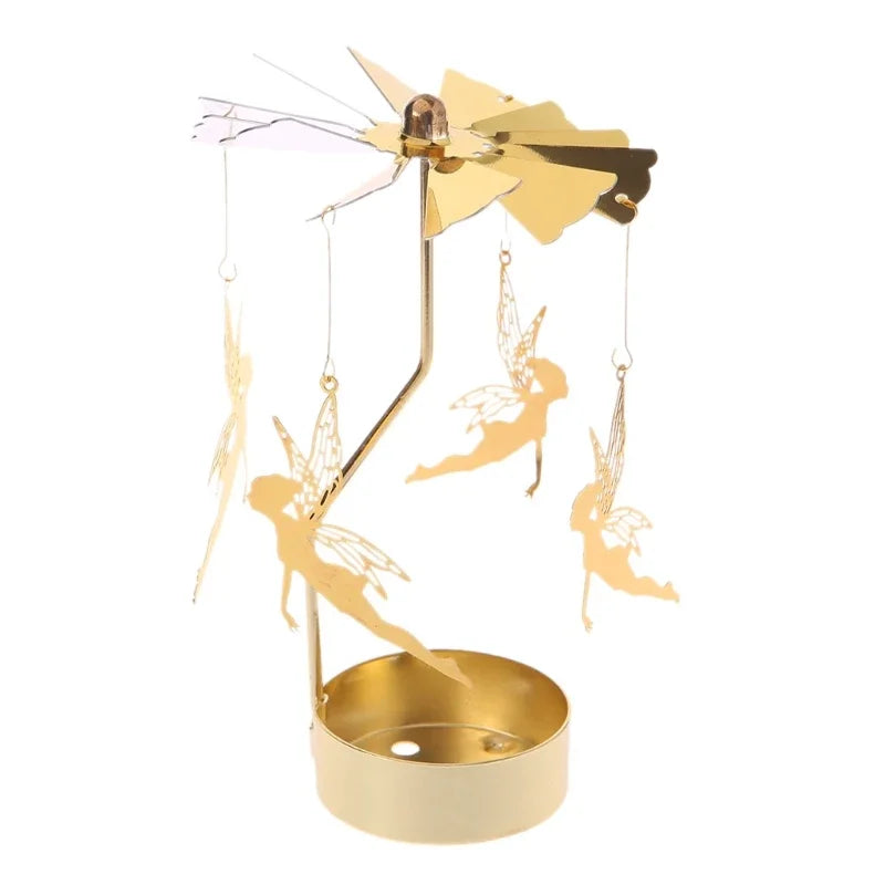 Spinning Metal Tealight Candle Holder with Rotating Charms for Cozy Home Decor & Festive Table Setting