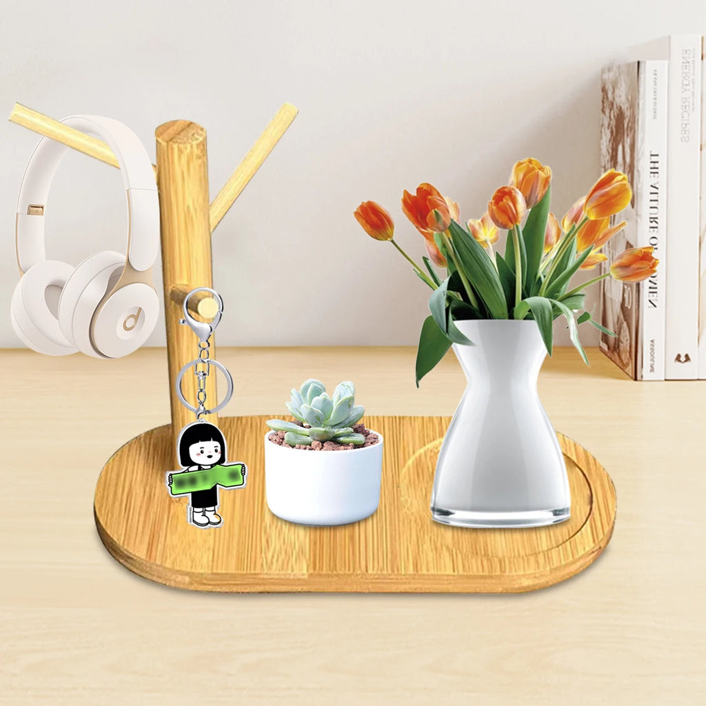 Bamboo Mug Tree Holder – Compact Countertop Rack with 3 or 6 Hooks