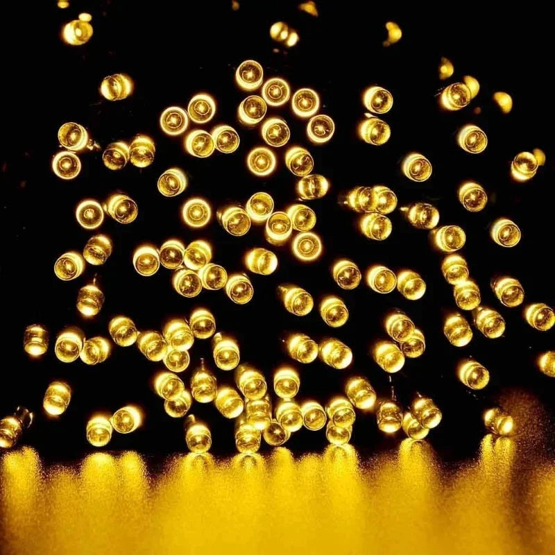 Close-up of warm white LED bulbs lit up in a dark setting