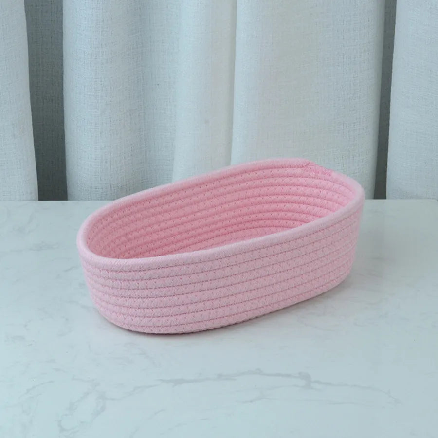 Cotton Rope Oval Storage Baskets for Desk, Dresser & Kids Room Organization