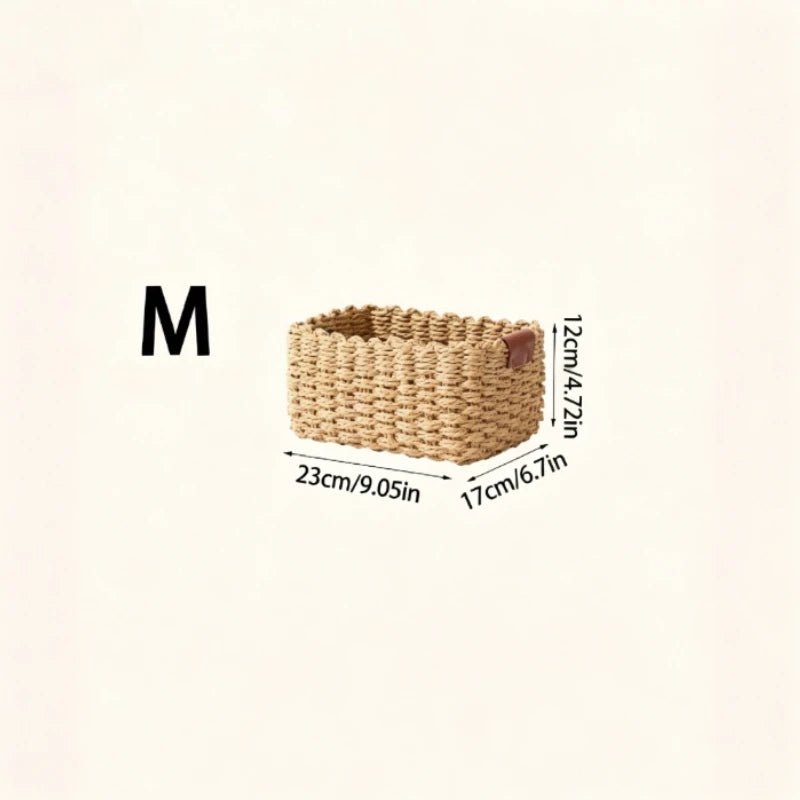 Handwoven Paper Rope Storage Basket for Vanity, Shelf, or Desk