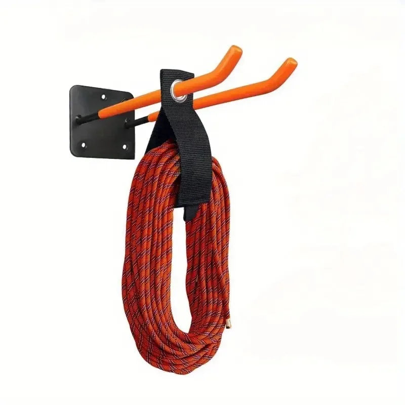 Wall-Mounted Dual Hook for Garage Organization – Black Iron Tool Holder for Shovels, Rakes & Garden Equipment