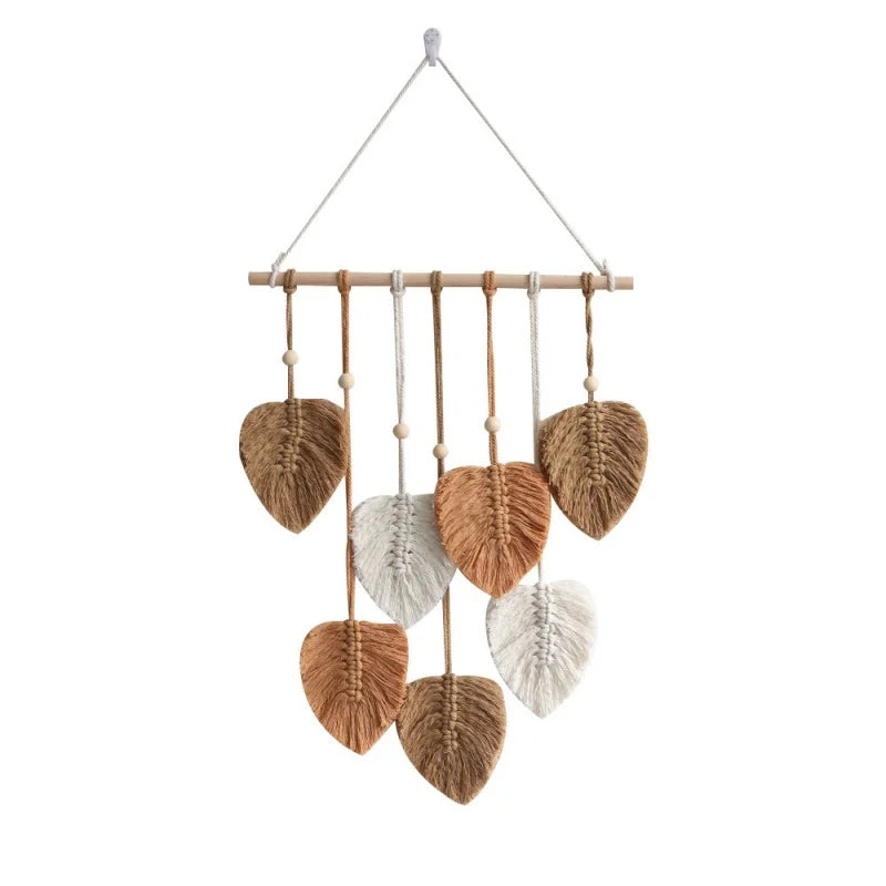 Willow Leaf Woven Tapestry Wall Hanging – Nature-Inspired Boho Decor for Living Room or Bedroom, 90x40cm, 3 Colors