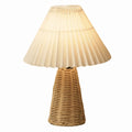Marlow Pleated Beige Table Lamp with Rattan Base for Cozy Bedside & Living Room