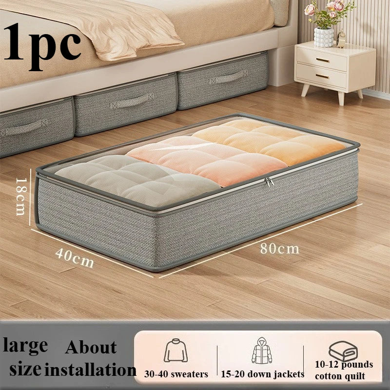 Stackable Under-Bed Storage Bin with Zipper Lid – Gray Fabric