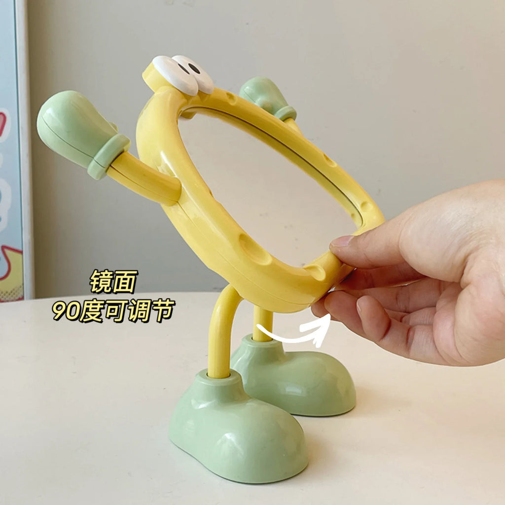 Playful Cartoon Desktop Makeup Mirror for Dorm, Bedroom, or Study Desk – Small Cute Standing Mirror in 3 Colors