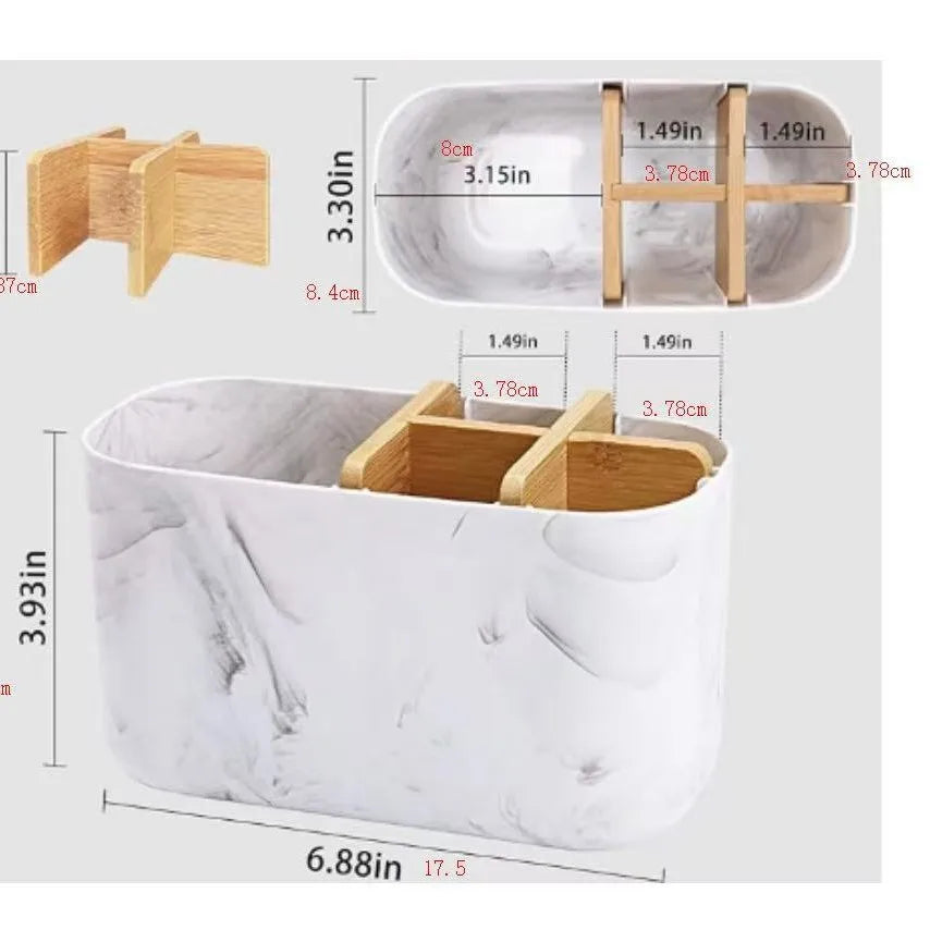 Bamboo Divider Toothbrush Holder for Organized Bathroom Counters