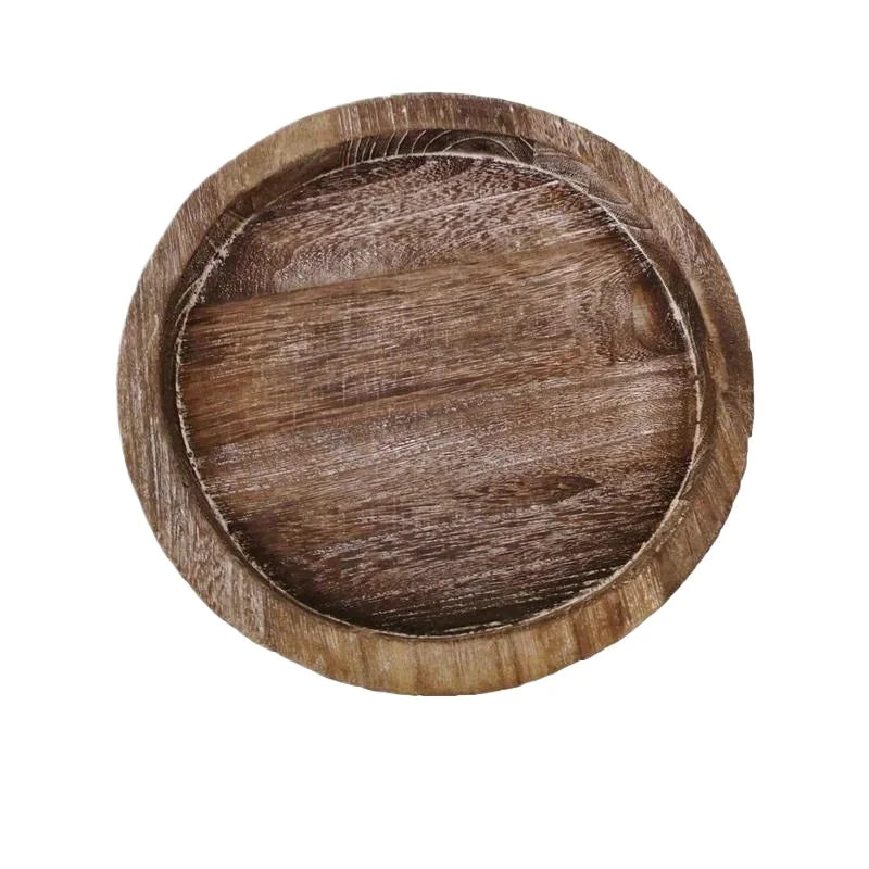 Round Wooden Decorative Tray for Tabletop Centerpieces & Everyday Organization