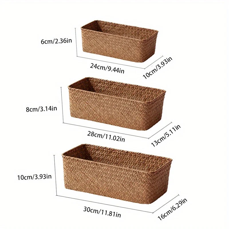 Handwoven Rectangular Seagrass Storage Basket