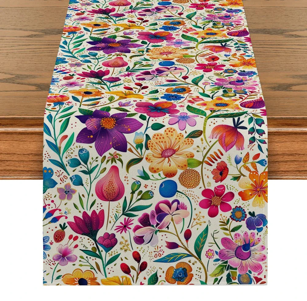 Sierra Flores Colorful Floral Table Runner, Machine Washable, 4 Sizes, for Dining Table or Dresser