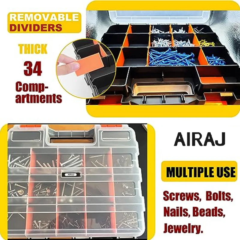 Double-Sided Small Parts Organizer with Adjustable Compartments